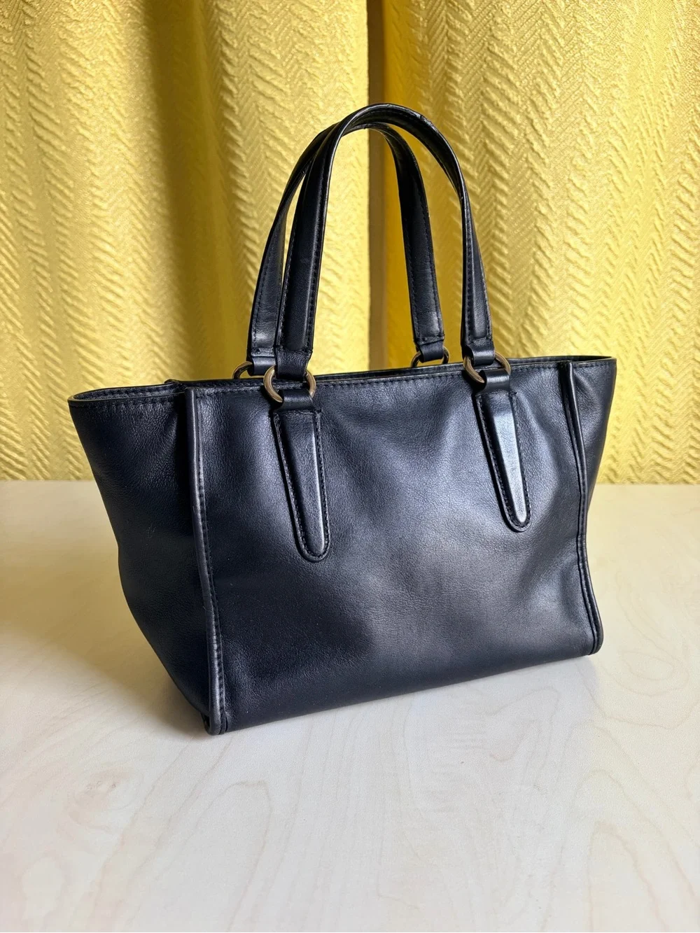 Coach Black Leather Mini Carryall Tote with Gold Toned Hardware